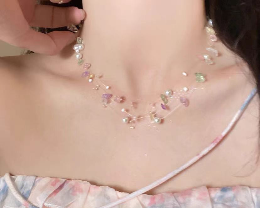 Colorful natural stone pearl necklace